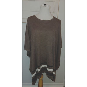 CROFT & BARROW Women's L/XL Brown w/ Black & White Stripe Pullover Knit Poncho